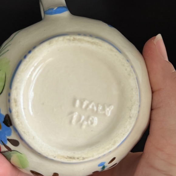 Floral Cream and Sugar Set Painted Made in Italy Cream Blue Pink Collectible - Picture 3 of 9